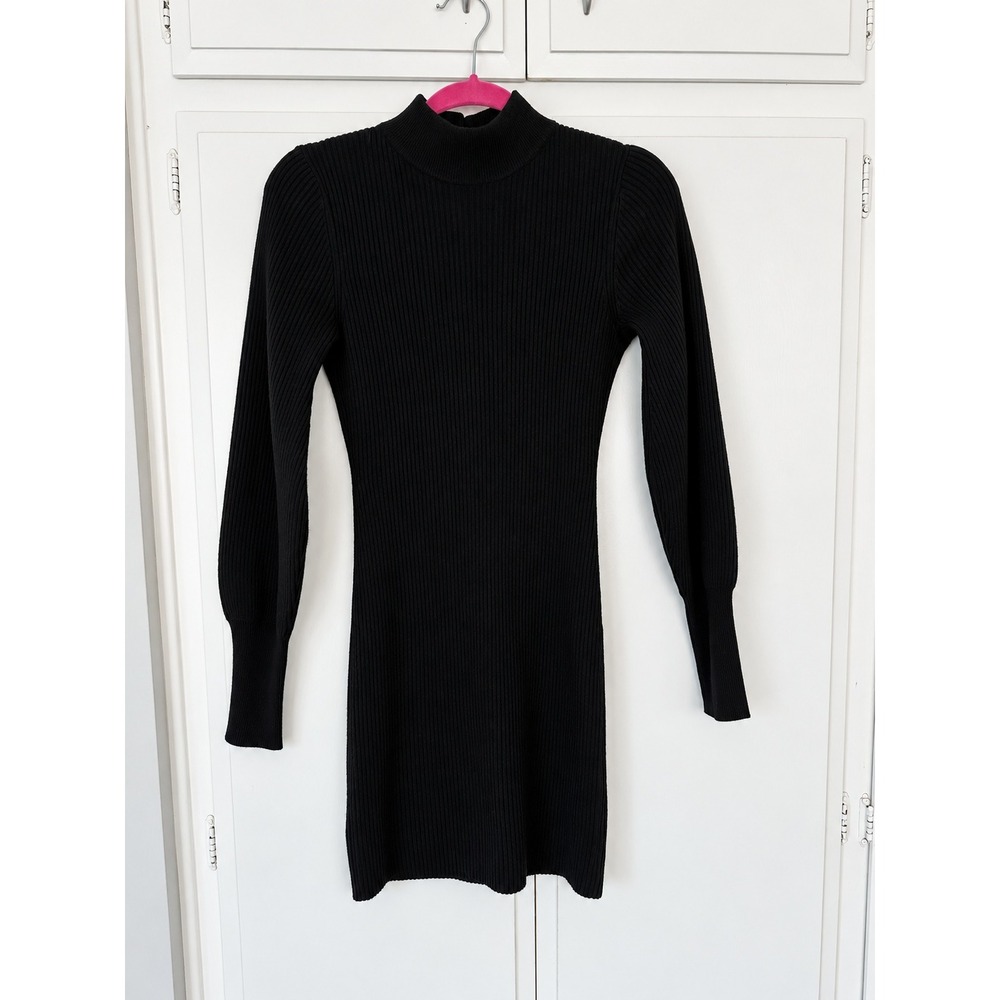 Reformation Black Cashmere Blend Ribbed Open Back Mock Neck Mini Dress Small